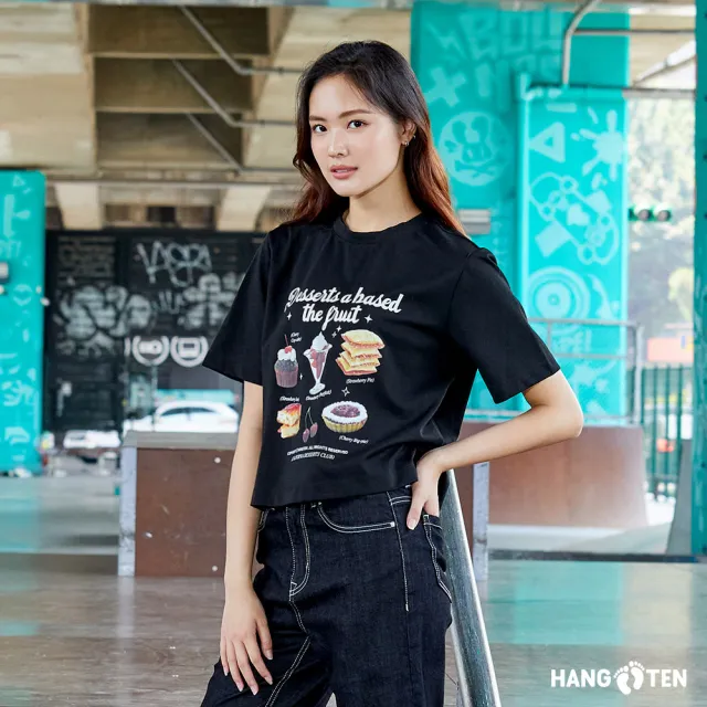 【Hang Ten】女裝-韓國同步款-短版甜點印花休閑短袖T恤(多色選)