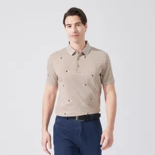 【pierre cardin 皮爾卡登】休閒服飾 男款 雙色交織馬印花短袖polo衫-卡其色(5237273-84)