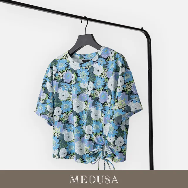 【MEDUSA 曼度莎】現貨-花印綁結短版Tee（M-XL）｜女短袖上衣 休閒上衣(305-51401)