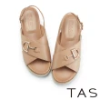 【TAS】交叉羊皮Ｄ字金屬厚底涼鞋(棕色)