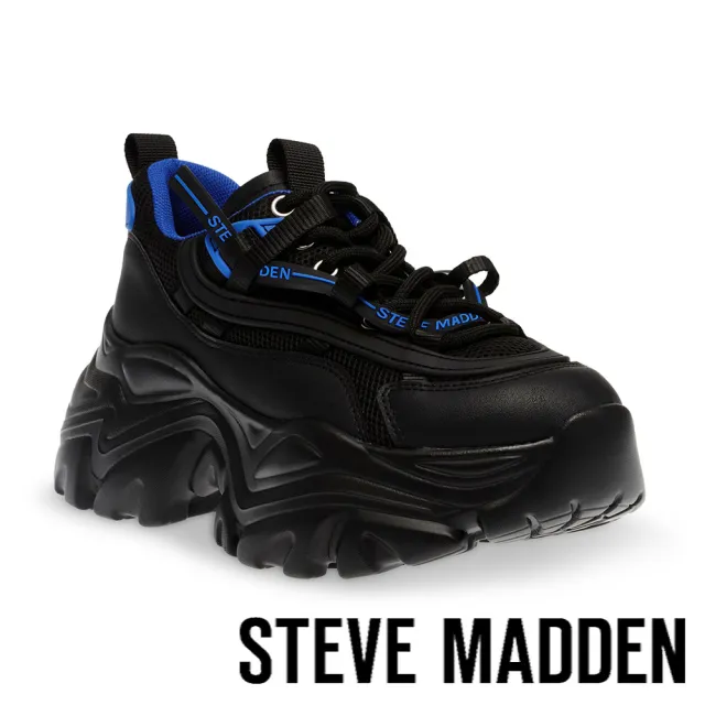 【STEVE MADDEN】RECOUPE 厚底綁帶拼接老爹鞋(藍黑色)