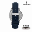 【MASERATI 瑪莎拉蒂 官方直營】Successo 輝煌成就系列三眼手錶 雕紋X經典藍 真皮錶帶 44MM R8871621015