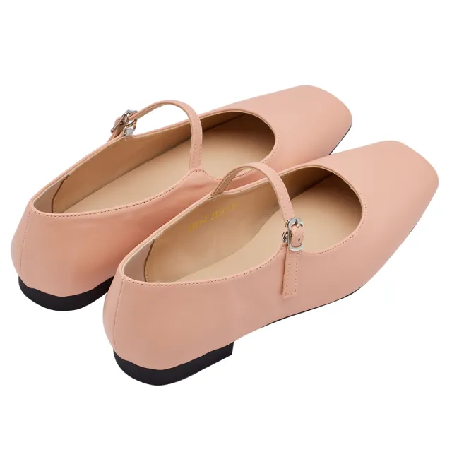 【Grace Gift】氣質方頭瑪莉珍芭蕾平底鞋(粉橘)