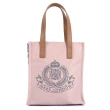【DAKS】經典品牌圖徽格紋帆布皮革手提袋(小款-淺粉色)