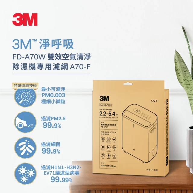 【3M】FD-A70W 雙效空氣清淨除濕機專用濾網(濾網型號：A70-F)