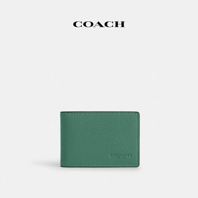 COACH 官方直營撞色迷你摺疊皮夾-QB/亮綠色/淺紫色(
