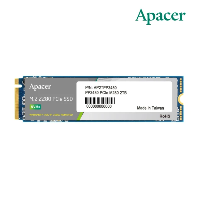 【Apacer 宇瞻】PP3480 M.2 PCIe 2TB Gen3x4 NAS 固態硬碟