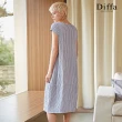 【Diffa】藍白格連袖連身洋裝-女
