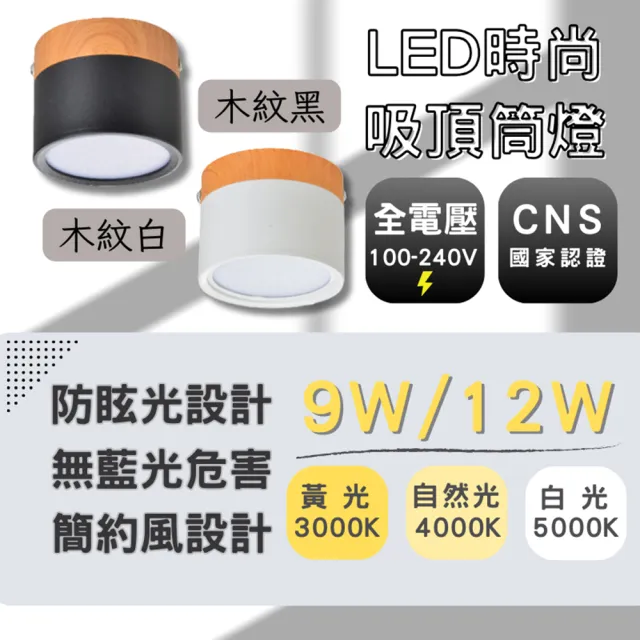 【彩渝】LED 12W 高亮防眩吸頂筒燈(木紋筒燈 光源一體式 軌道燈 吸頂燈 投射燈 投光燈 散熱佳 全電壓)