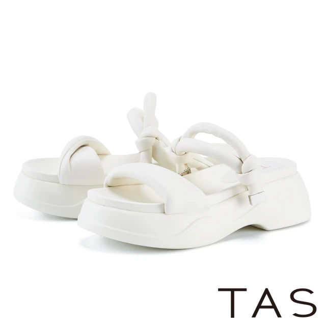 TAS 水鑽飾釦真皮高跟拖鞋(米白)優惠推薦