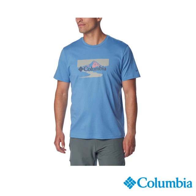 Columbia 哥倫比亞 男款-Path Lake™LOGO有機棉短袖上衣-藍色(UAO29590BL/IS)