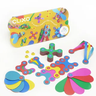 【CLIXO 創樂多磁力片】歡樂組-彩虹色42片(益智STEAM玩具)
