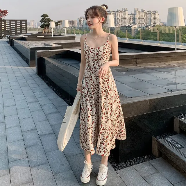 【Amirr 艾米爾】★小清新碎花收腰吊帶連衣裙(女上衣/短袖/連身裙)