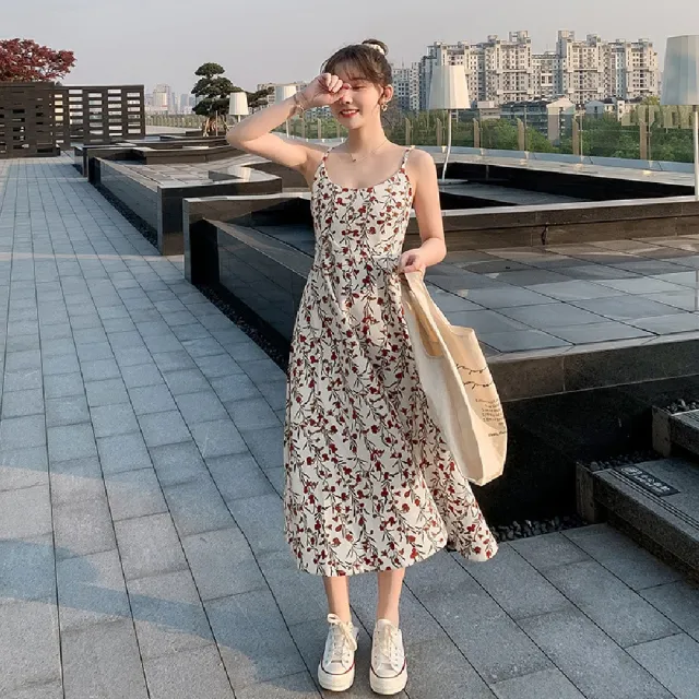 【Amirr 艾米爾】★小清新碎花收腰吊帶連衣裙(女上衣/短袖/連身裙)