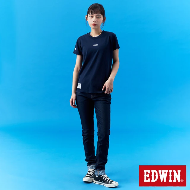 EDWIN 女裝 BT21印花高腰丹寧錐形褲(重漂藍)優惠推