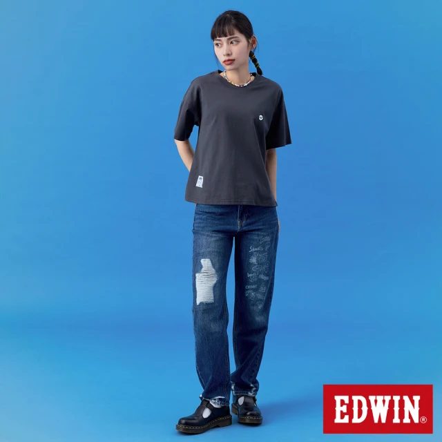 EDWIN 女裝 BT21印花高腰丹寧錐形褲(重漂藍)優惠推