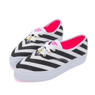 【Keds】BARBIE POINT STRIPED 芭比聯名時髦條紋尖頭厚底帆布休閒鞋-黑白(9241W234998)