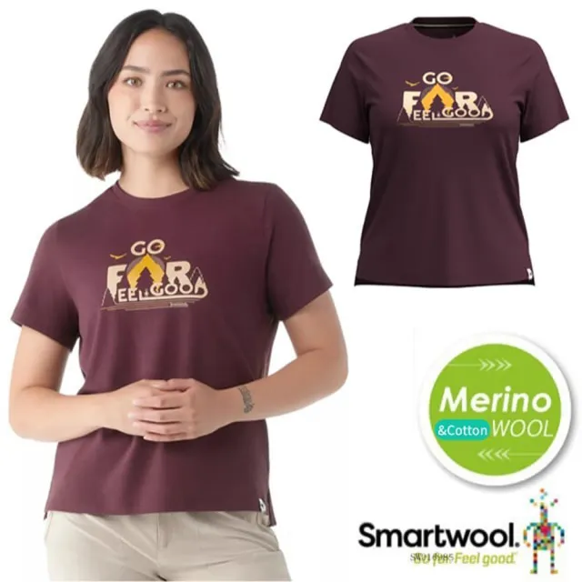 【SmartWool】女 Go Far. Feel Good 塗鴉Tee 美麗諾羊毛控溫圓領塗鴉短袖T恤(SW002390-L83 茄子色)