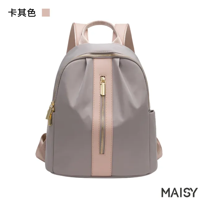 【MAISY】韓版簡約拼色設計牛津布旅遊背包(現+預 黑色／卡其色／棕色／灰色)