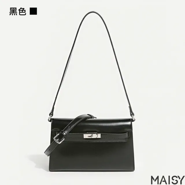 【MAISY】復古奢華簡約純色手提肩背凱莉包(現+預 黑色／棕色／駝色／紅色)