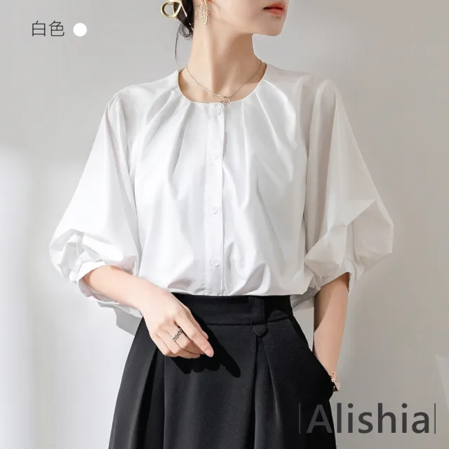 【Alishia】法式復古時尚燈籠袖透氣雪紡衫 S-XL(現+預 白 / 黑 / 藍)