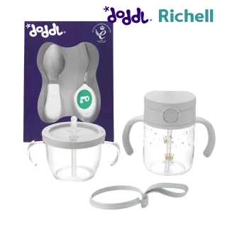 【Doddl】英國人體工學餐具 + Richell星空學習水杯組(兒童餐具2件組 / 150ml+200ml訓練水杯)