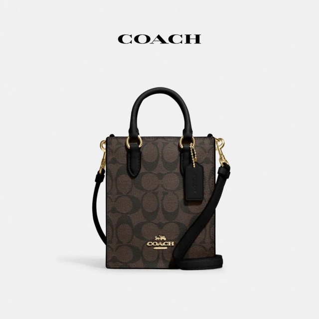 COACH 官方直營N/S經典Logo迷你托特手袋-IM/棕色/黑色(CJ494)