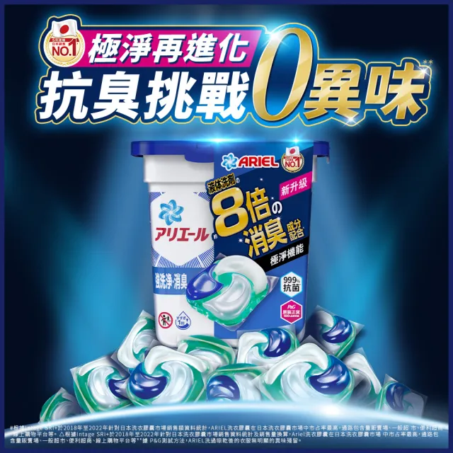 【ARIEL】極淨進化 4D洗衣膠囊/洗衣球 32顆袋裝 x2 日本進口 8倍消臭(抗菌去漬/室內晾衣)