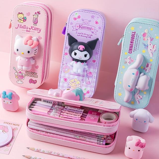 【SANRIO 三麗鷗】官方正版授權軟Q造型EVA材質雙層紓壓立體鉛筆盒筆袋(凱蒂貓/美樂蒂/庫洛米/大耳狗)