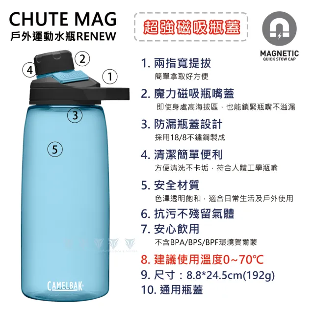 【CAMELBAK】1000ml CHUTE MAG 戶外運動水瓶(台灣代理公司貨/駝峰/水壺/磁吸蓋/戶外水壺)
