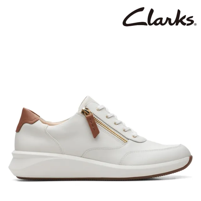 【Clarks】女鞋Un Rio Zip 微尖頭金屬側拉鏈休閒鞋 小白鞋(CLF67372C)