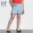 【GAP】女童裝 純棉印花鬆緊牛仔短褲-淺藍色(466727)