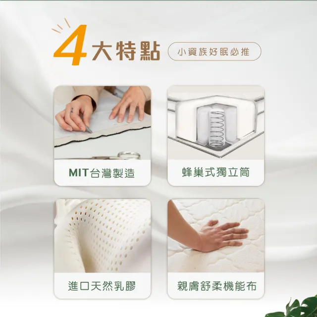 【IHouse】有機記憶乳膠 單大3.5尺蜂巢式強化三線獨立筒床墊(軟硬適中)