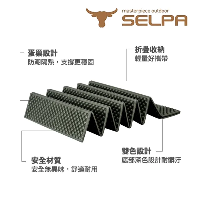 【SELPA】超輕量加厚耐壓蛋巢型折疊防潮墊/蛋巢睡墊 四色任選(超值兩入組)
