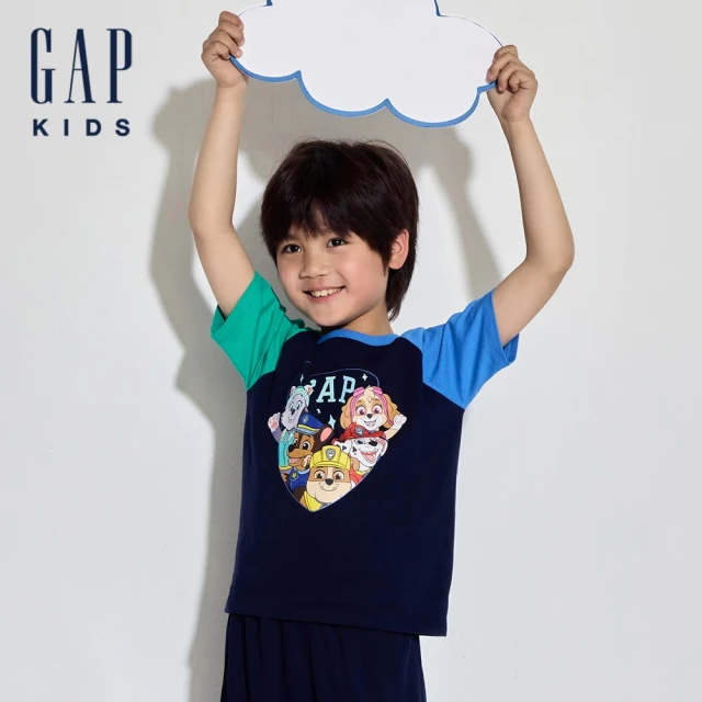【GAP】兒童裝 Gap x 汪汪隊立大功聯名 Logo純棉印花圓領短袖T恤-海軍藍(510050)