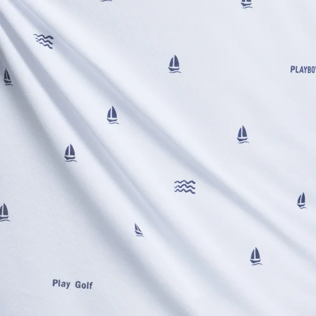 【PLAYBOY GOLF】男款帆船印花休閒短袖POLO衫-白(吸濕排汗/抗UV/高爾夫球衫/AA23112-87)
