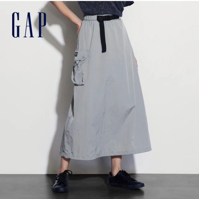 GAP 女裝 A字鬆緊長裙-灰色(466101)品牌優惠