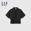 【GAP】女裝 拼接翻領短袖襯衫-黑色(464829)