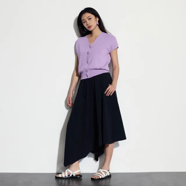 【GAP】女裝 V領針織短袖外套-紫色(464904)