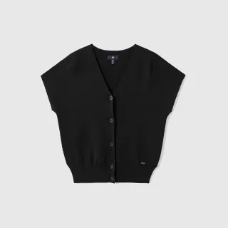 【GAP】女裝 V領針織短袖外套-黑色(464904)