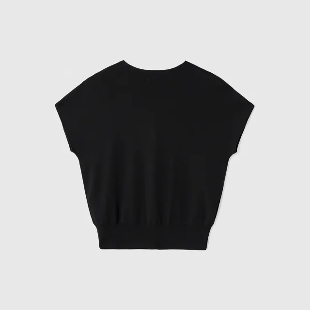 【GAP】女裝 V領針織短袖外套-黑色(464904)