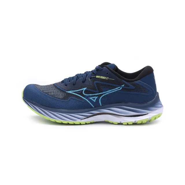 【MIZUNO 美津濃】WAVE RIDER 27 SSW 寬楦慢跑鞋 深藍綠 男鞋 J1GC237653