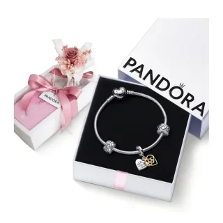 【Pandora 官方直營】無限母愛之心綴人造鑽石吊飾手鏈花禮套組