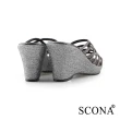 【SCONA 蘇格南】精緻鑽飾楔型涼拖鞋(灰色 31217-1)