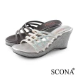 【SCONA 蘇格南】精緻鑽飾楔型涼拖鞋(銀色 31217-2)
