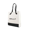 【BALLY】Bar經典黑字LOGO帆布拼接皮革手提托特包(白x黑)