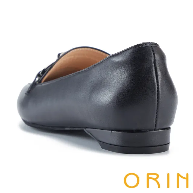 【ORIN】金屬飾釦真皮樂福平底鞋(黑色)