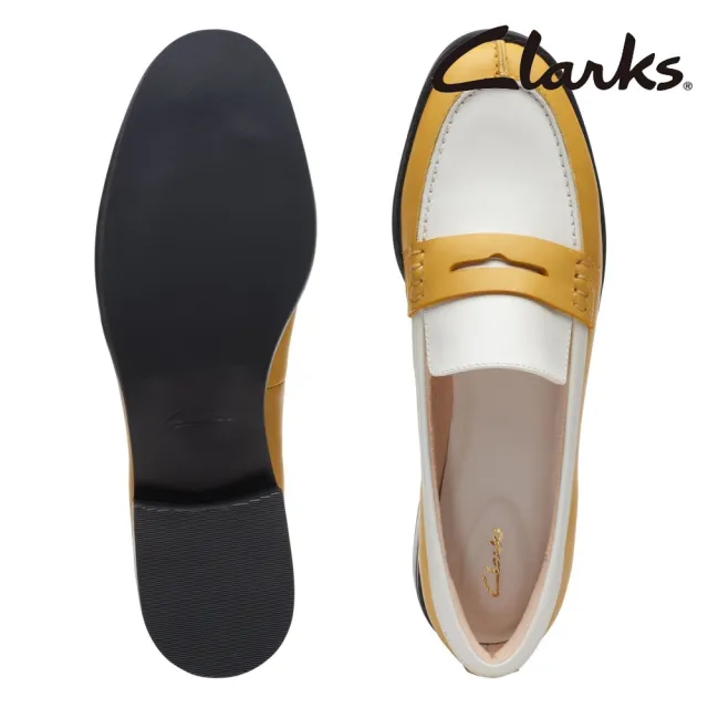 【Clarks】女鞋Yellow Leather經典雙色樂福便士鞋 黃色(CLF70367D)