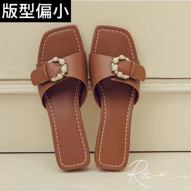 Ann’S ANNSTAR RITA聯名-一抹輕甜珍珠釦平底涼鞋(棕)