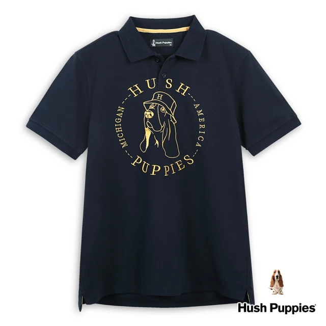 Hush Puppies 男裝 POLO衫 精緻漁夫帽狗刺繡寬版短袖POLO衫(丈青 / 43101110)